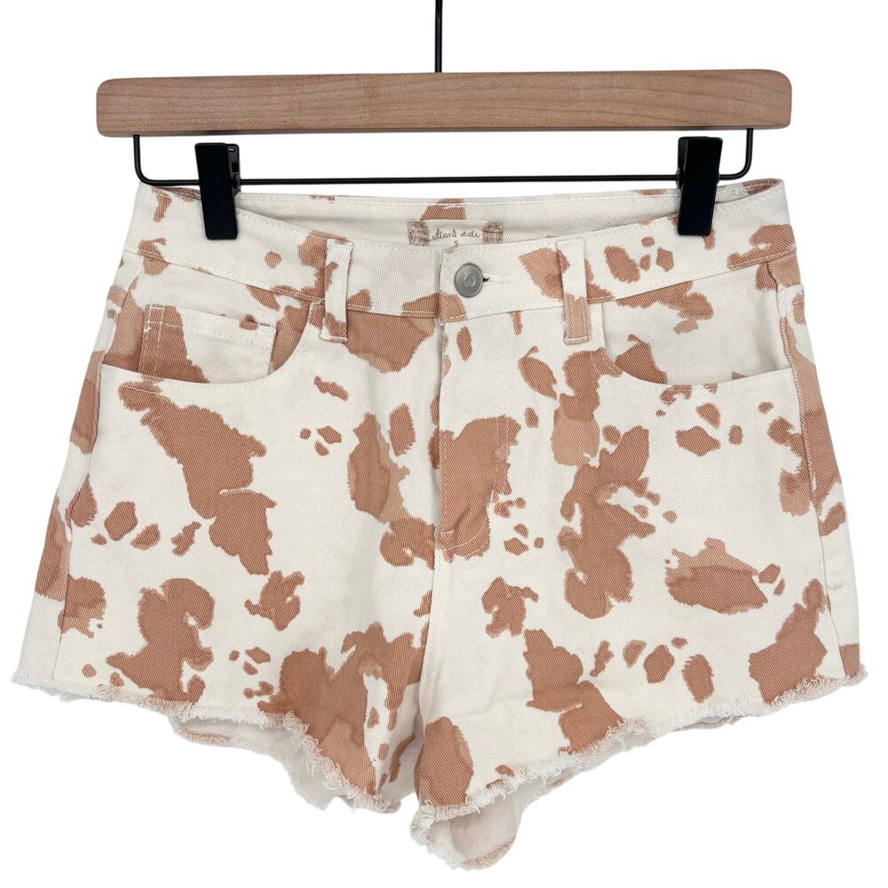 Altar'd State Brown Cream High Waisted Cow Print Cutoff Shorts Size S